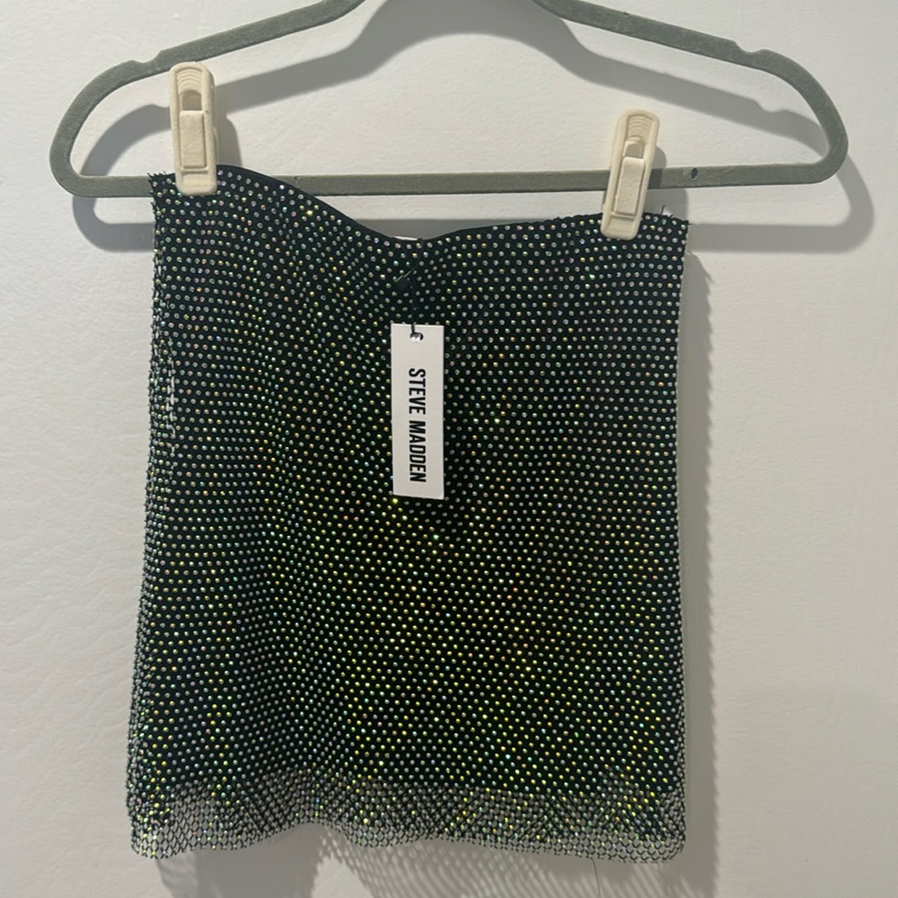Steve Madden Rhinestone Multicolor Black Mini Skirt